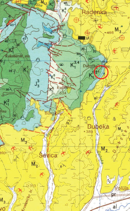 Geološka mapa područja Dubočke pećine