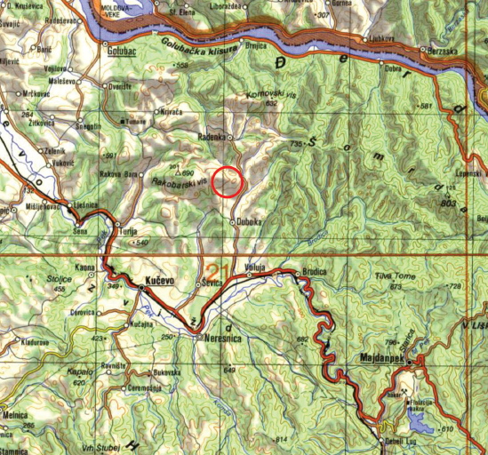 Topografska mapa — položaj Dubočke pećine